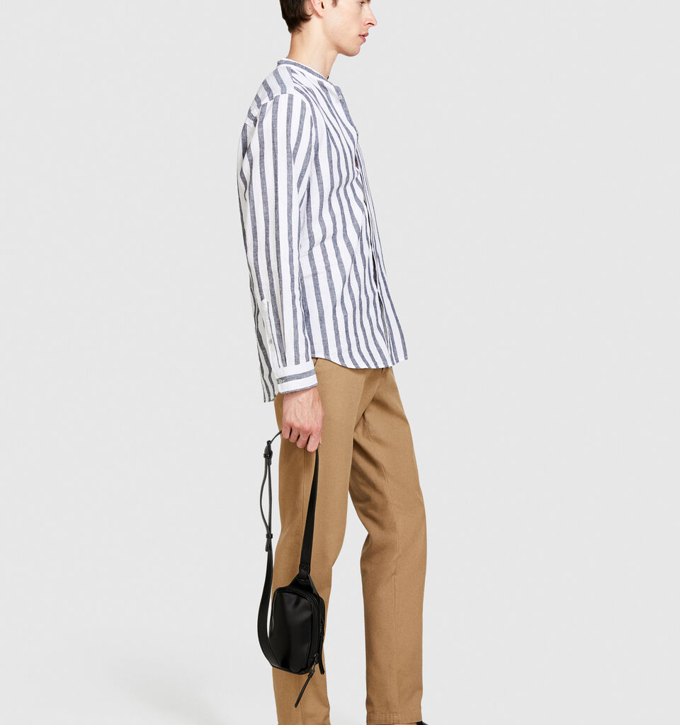 Mandarin collar shirt in linen blend - men's regular fit shirts - Dark Gray | Sisley image number 2